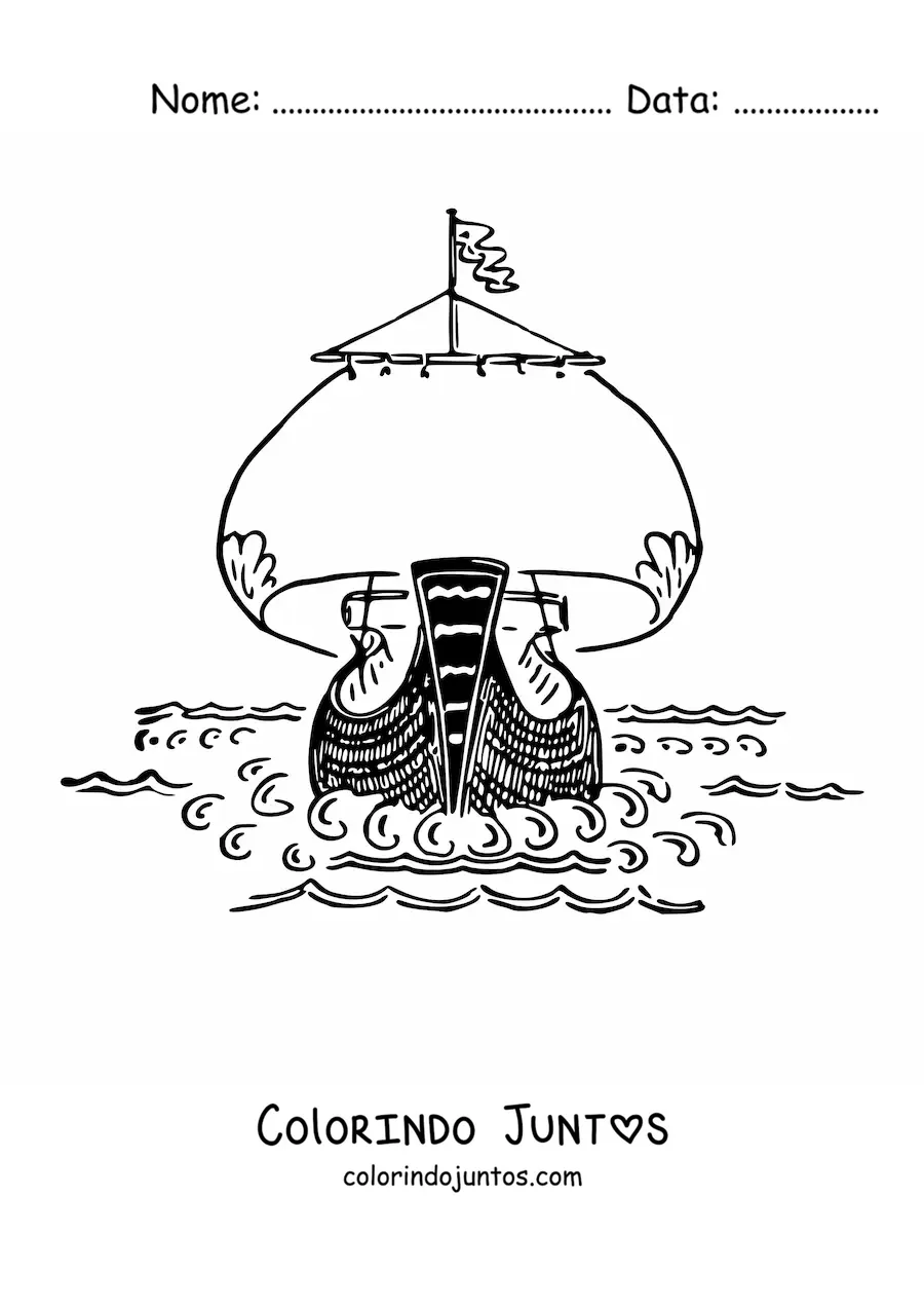 Desenho para colorir da proa de um navio no mar