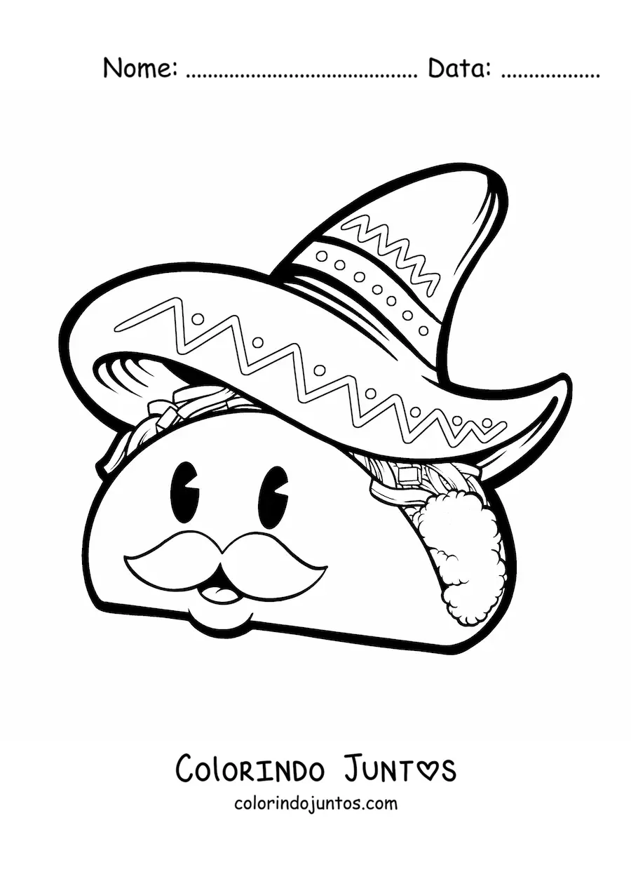 Desenho para colorir de taco mexicano animado