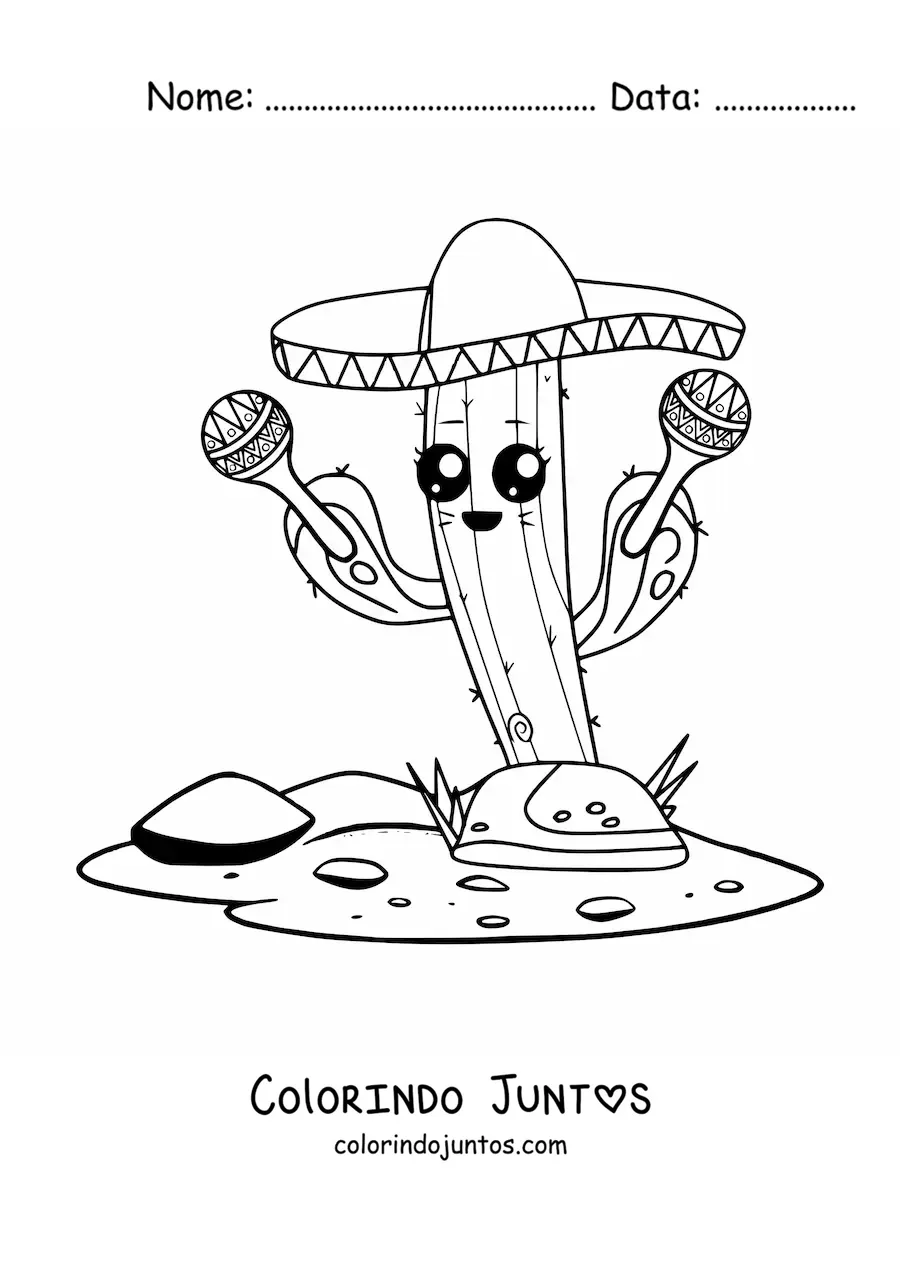 Desenho para colorir de cacto mexicano animado kawaii