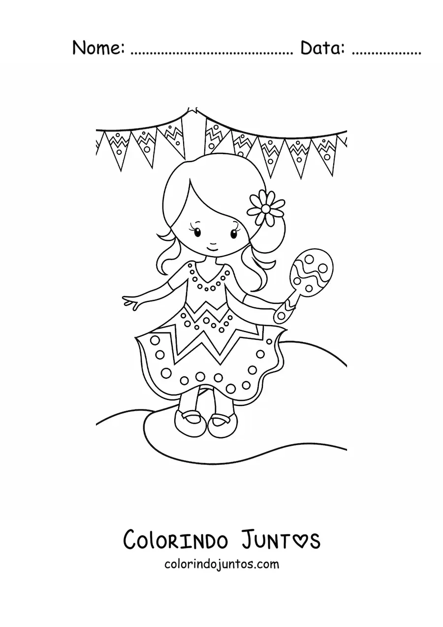 Desenho para colorir de menina mexicana animada