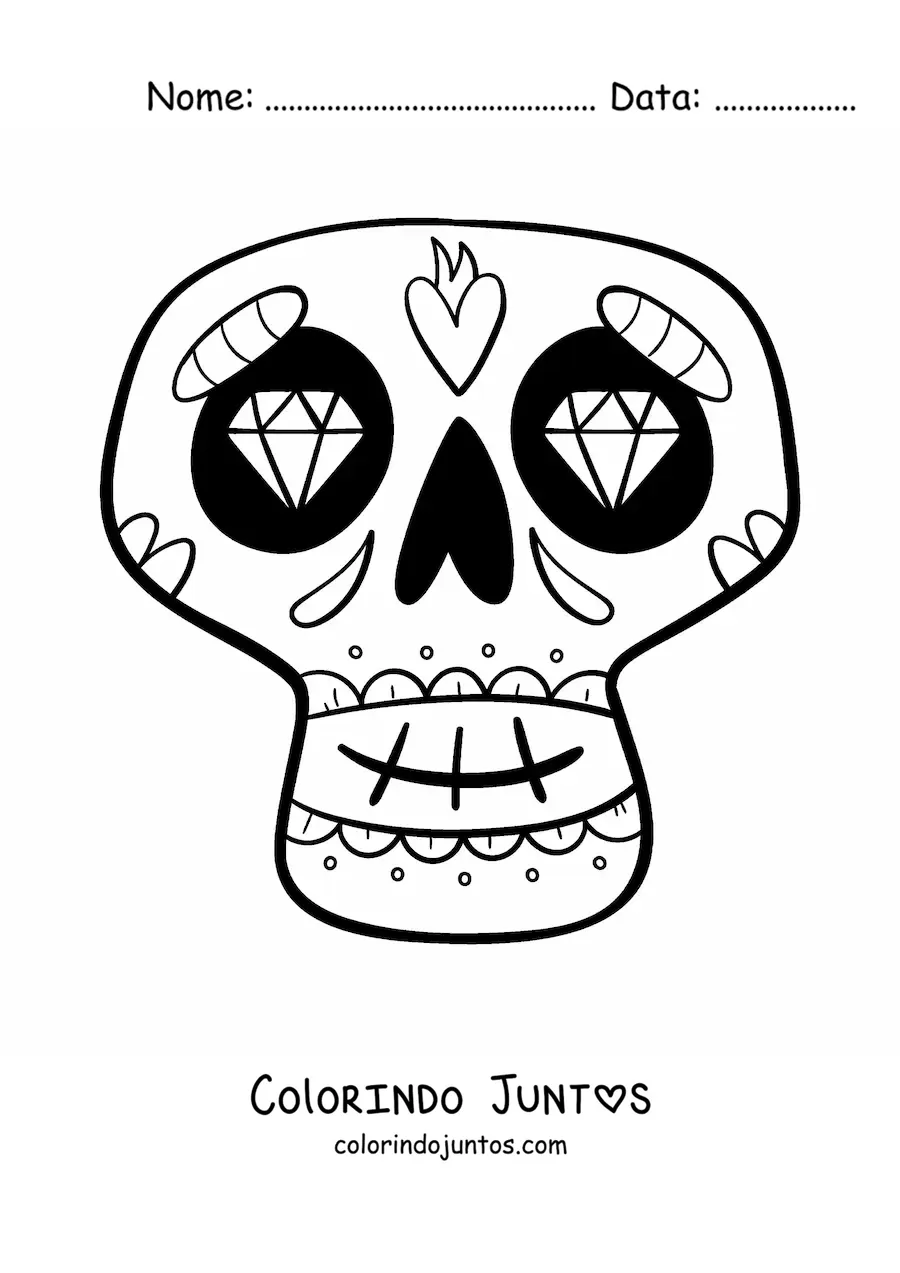 Desenho para colorir de caveira mexicana fácil