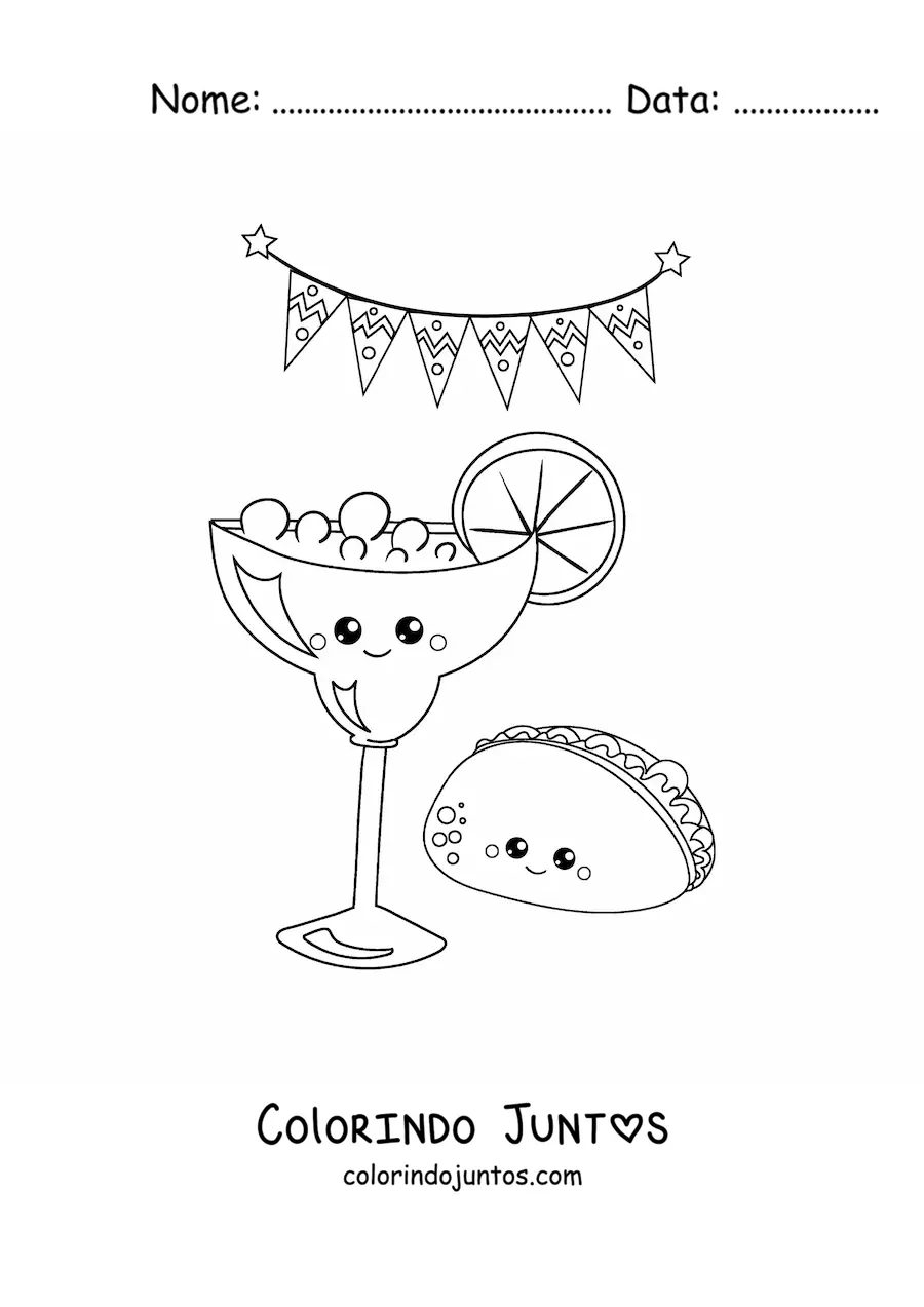 Desenho para colorir de taco animado com tequila