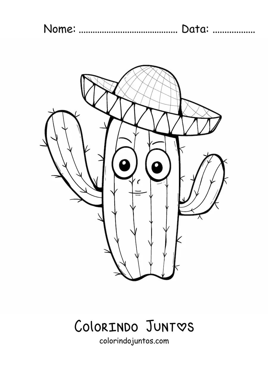 Desenho para colorir de cacto mexicano animado