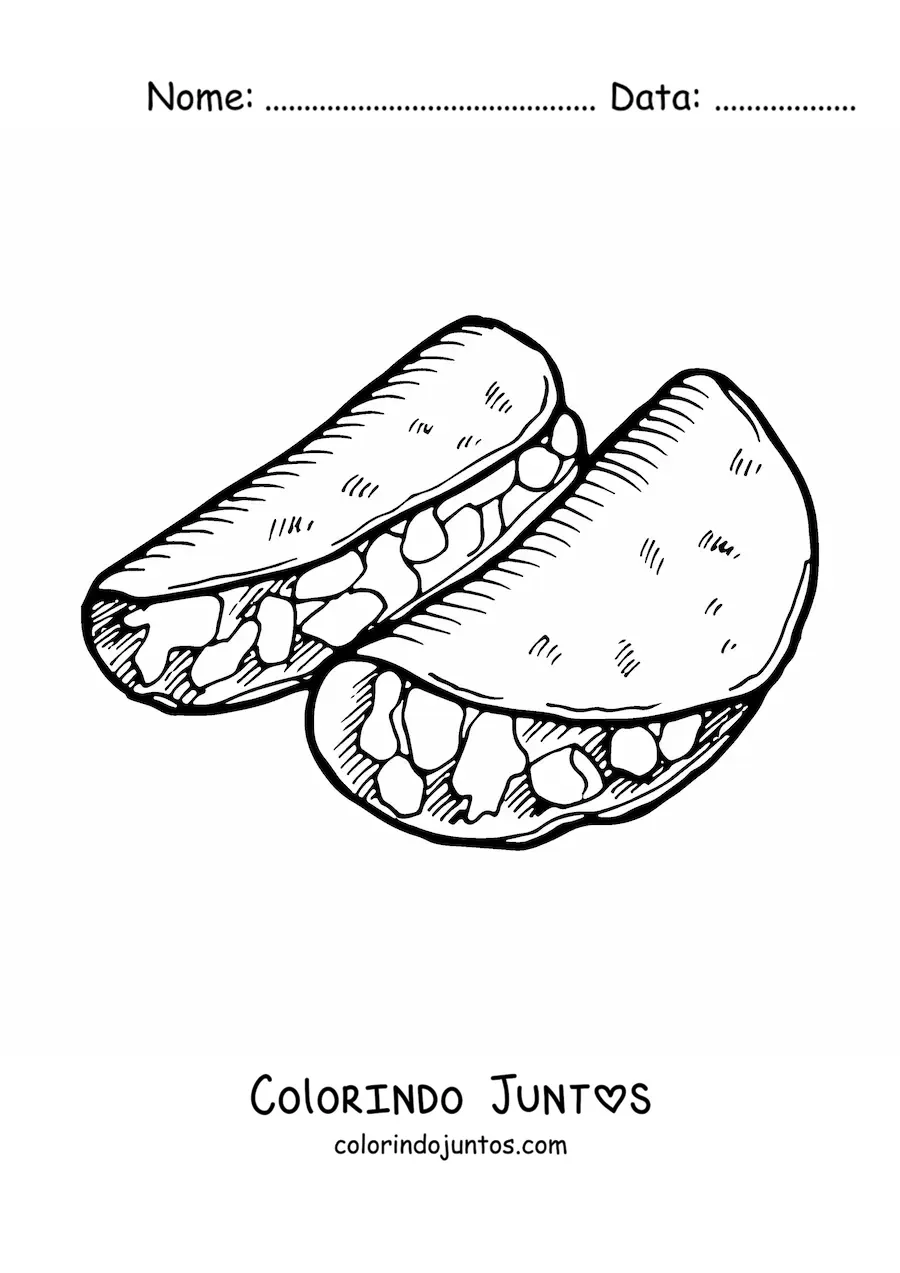 Desenho para colorir de tacos mexicanos