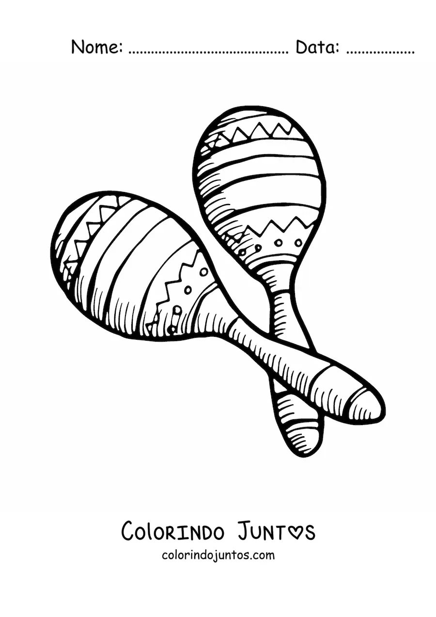 Desenho para colorir de maracás mexicanas