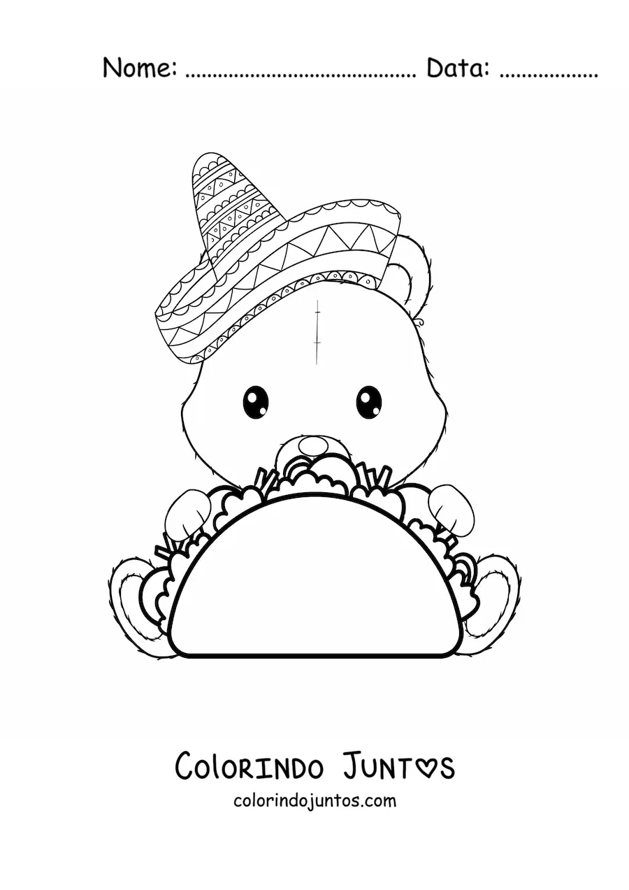 Desenho para colorir de urso animado comendo um taco