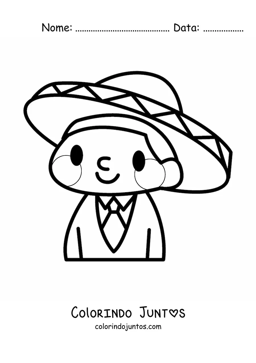 Desenho para colorir de mariachi kawaii animado