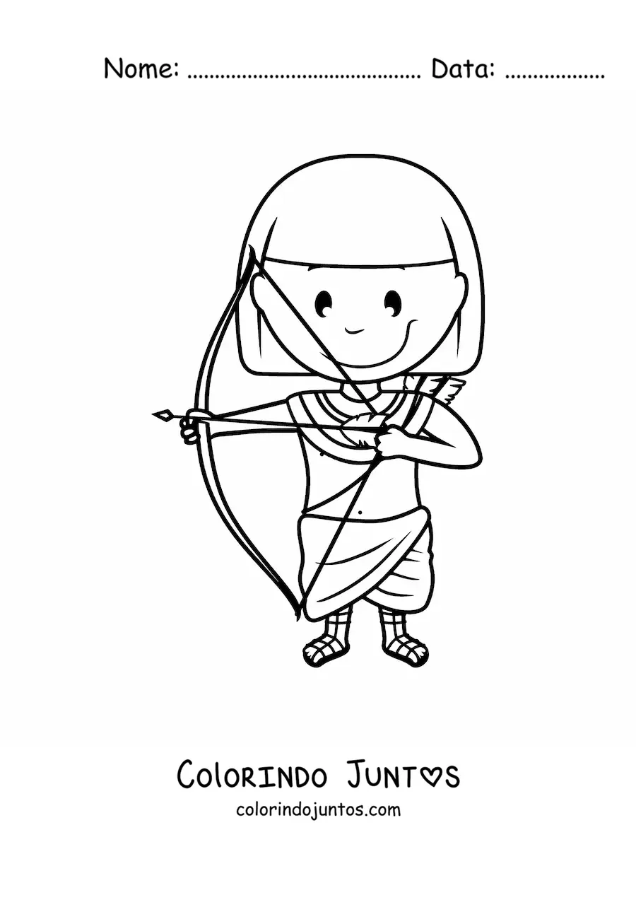 Desenho para colorir de homem egípcio animado com um arco