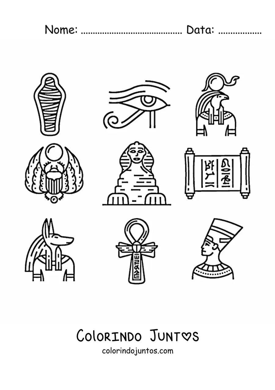 Desenho para colorir de elementos da cultura egípcia