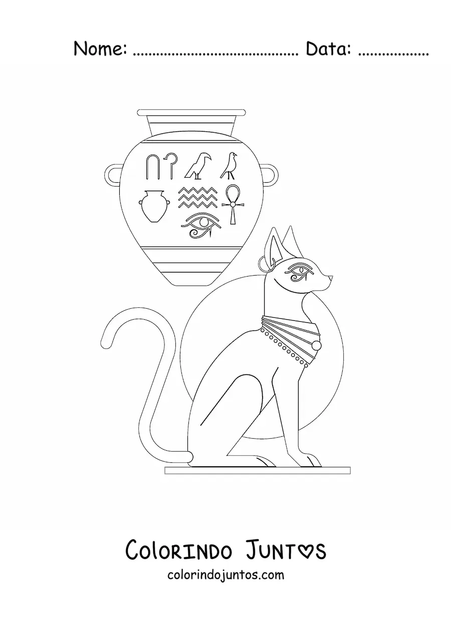 Desenho para colorir de escultura e vaso da arte egípcia
