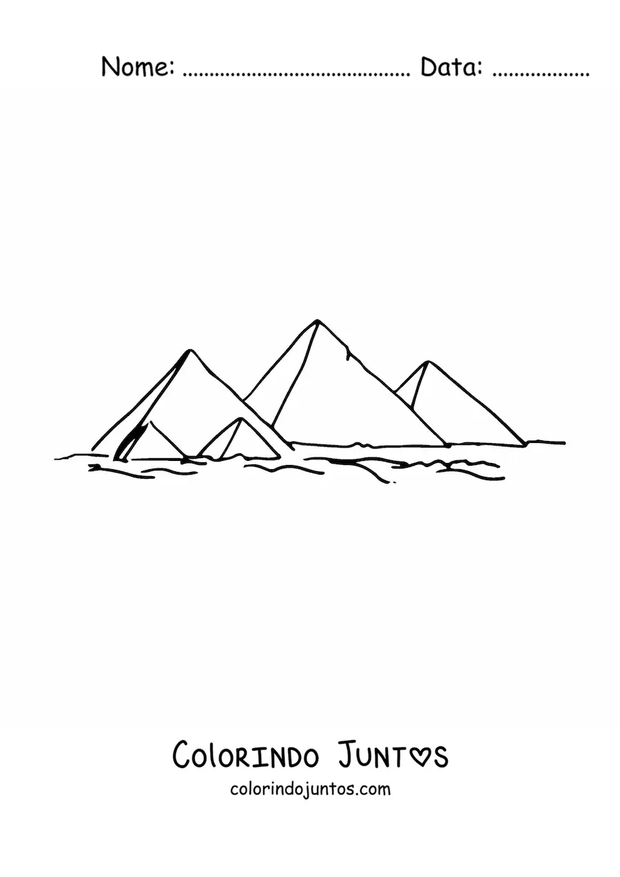 Desenho para colorir de pirâmides egípcias no deserto