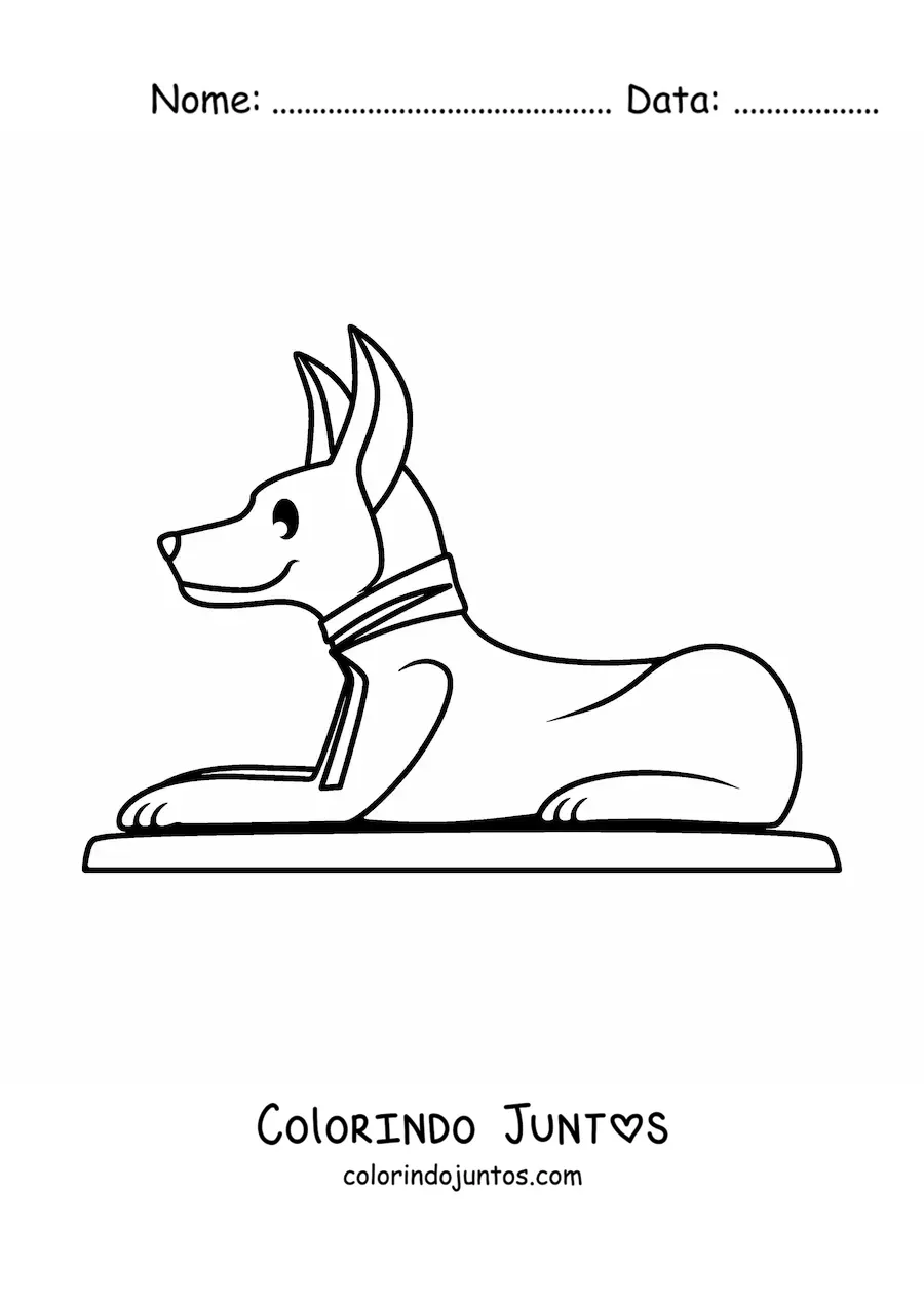Desenho para colorir de escultura egípcia de um chacal