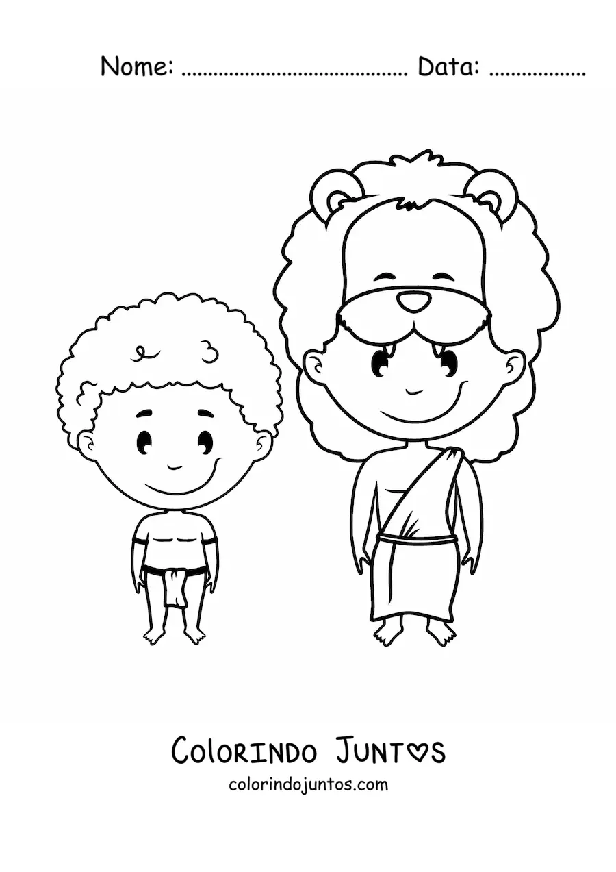 Desenho para colorir de menino de tribo africana e seu pai
