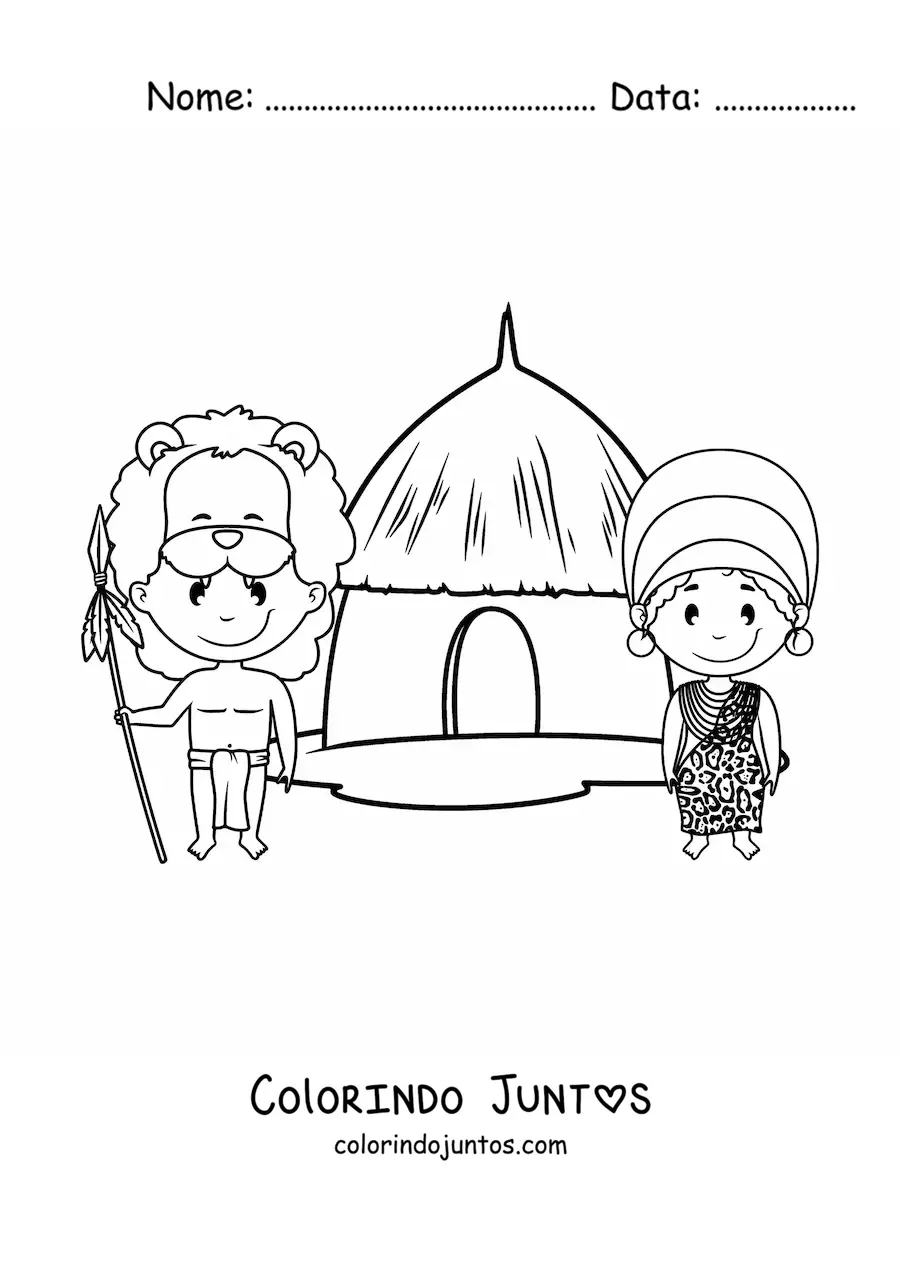 Desenho para colorir de tribo africana animada