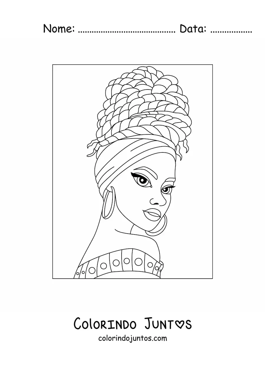 Desenho para colorir de mulher africana com adorno de cabeça