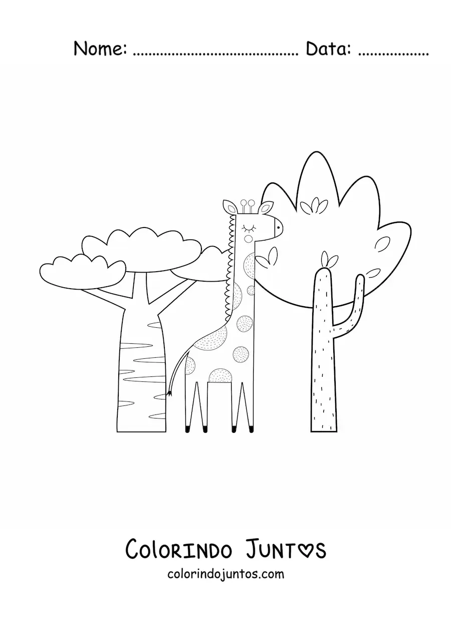 Desenho para colorir de girafa africana na savana