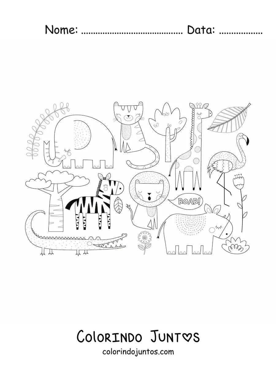 Desenho para colorir de animais da savana africana