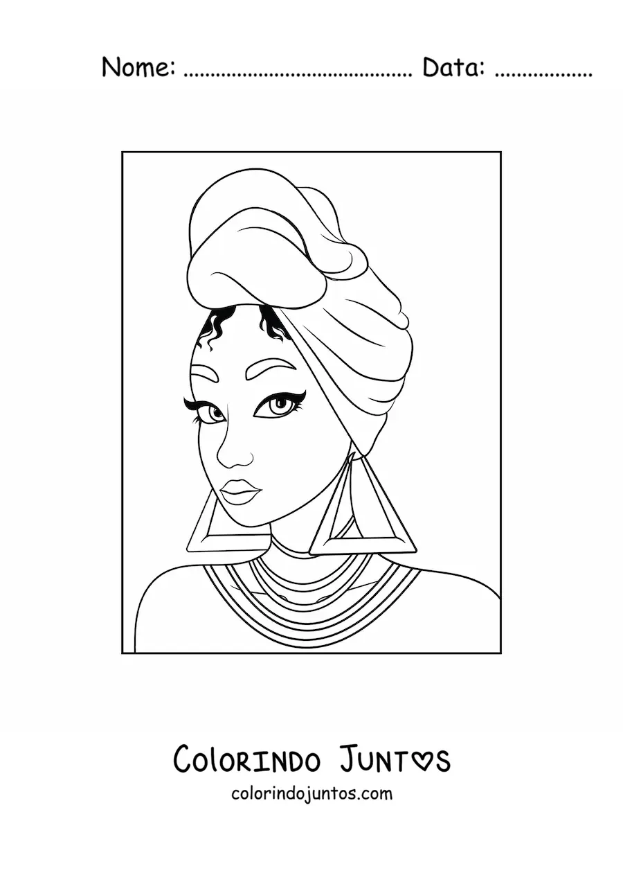 Desenho para colorir de mulher africana com turbante