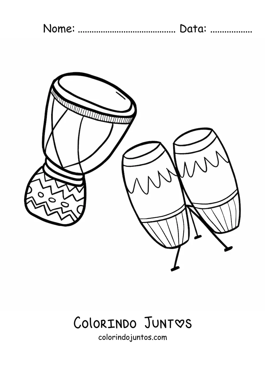Desenho para colorir de tambores africanos