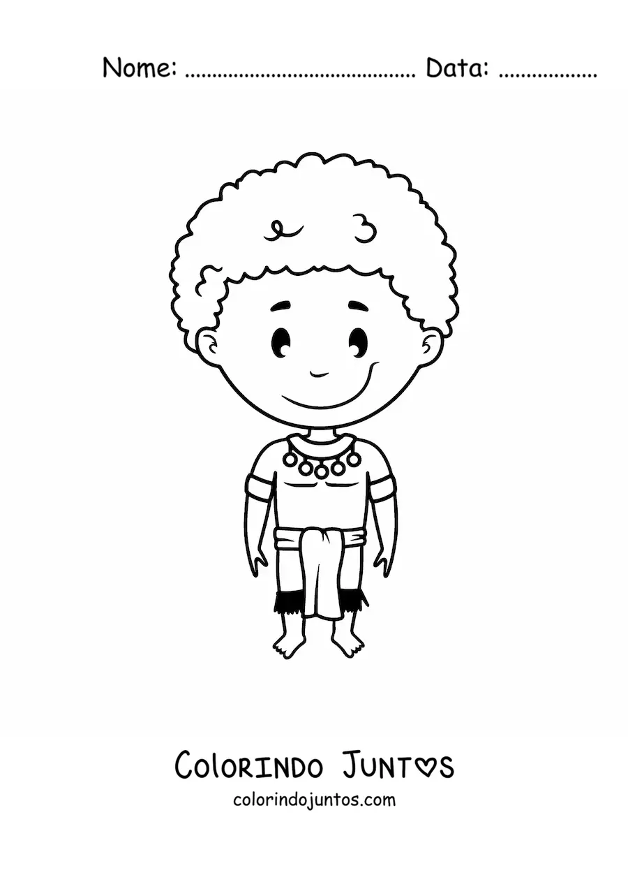 Desenho para colorir de menino africano animado