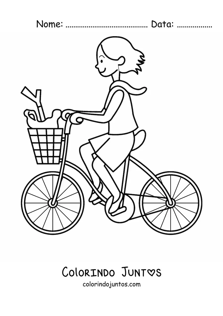Desenho para colorir de uma menina andando de bicicleta