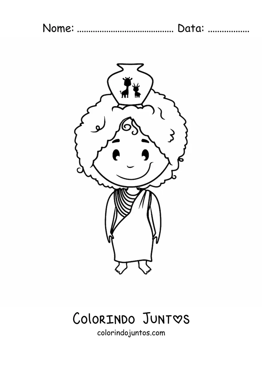 Desenho para colorir de mulher africana animada