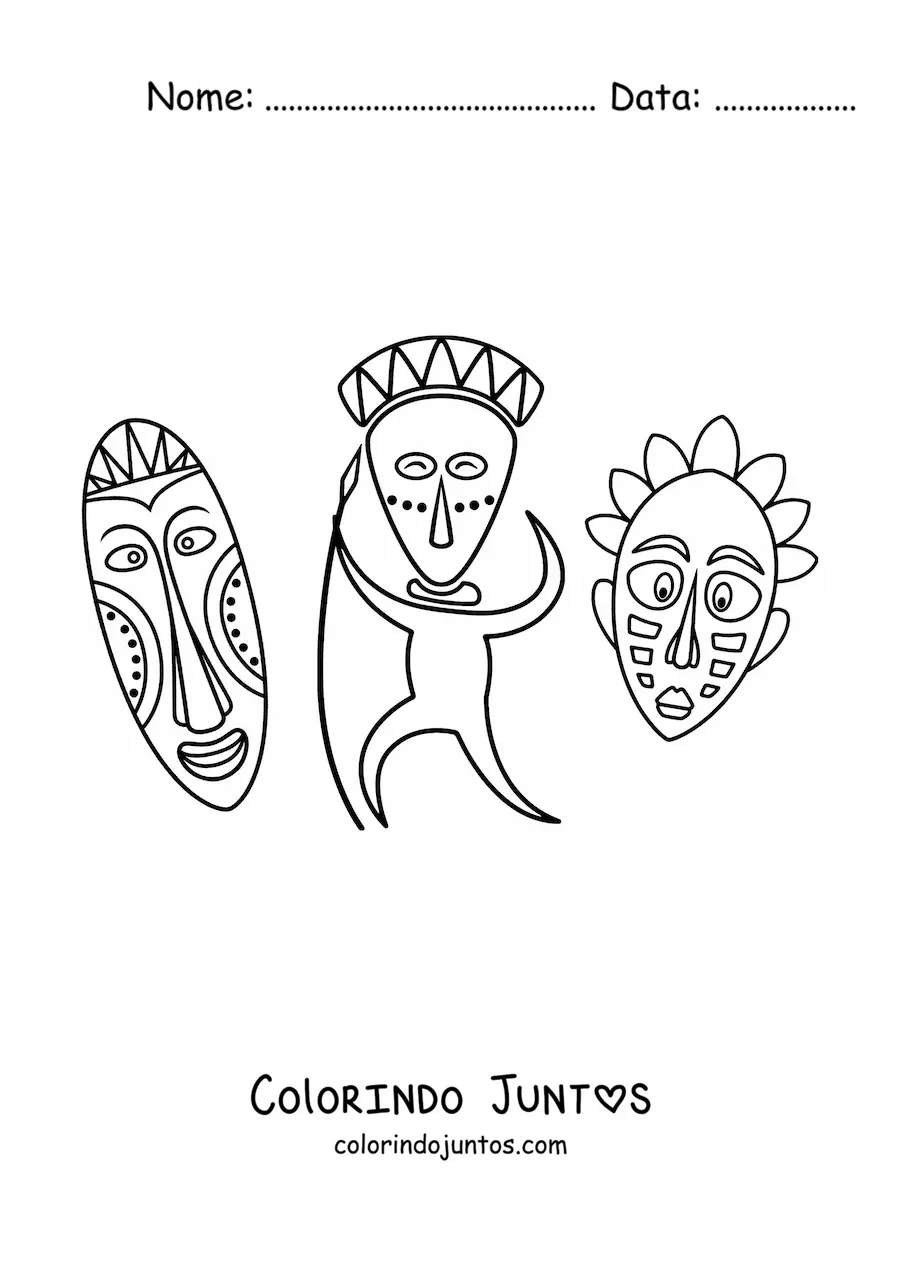 Desenho para colorir de máscaras africanas