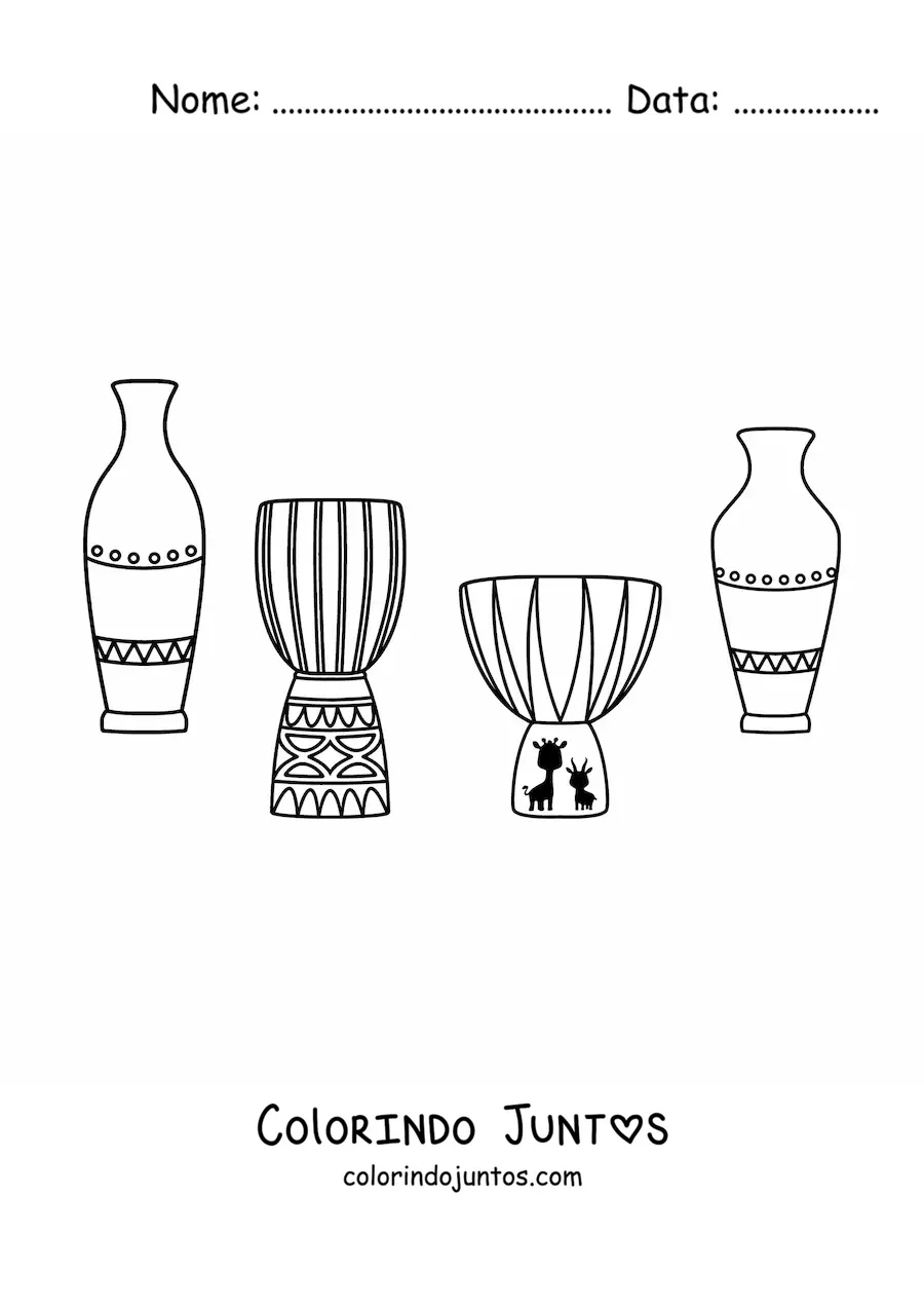 Desenho para colorir de vasos e tambores africanos