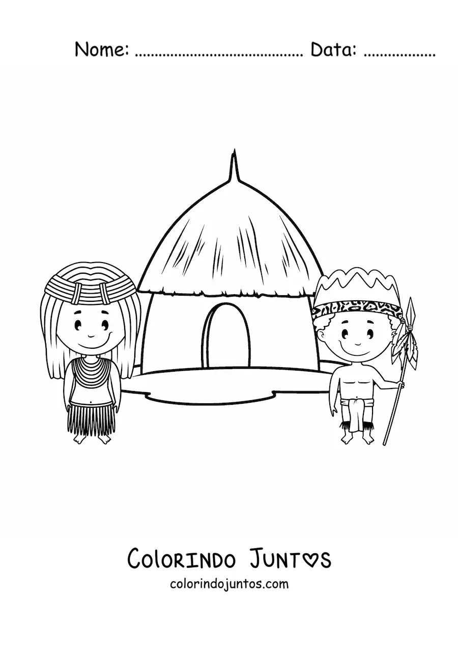 Desenho para colorir de cabana da tribo africana