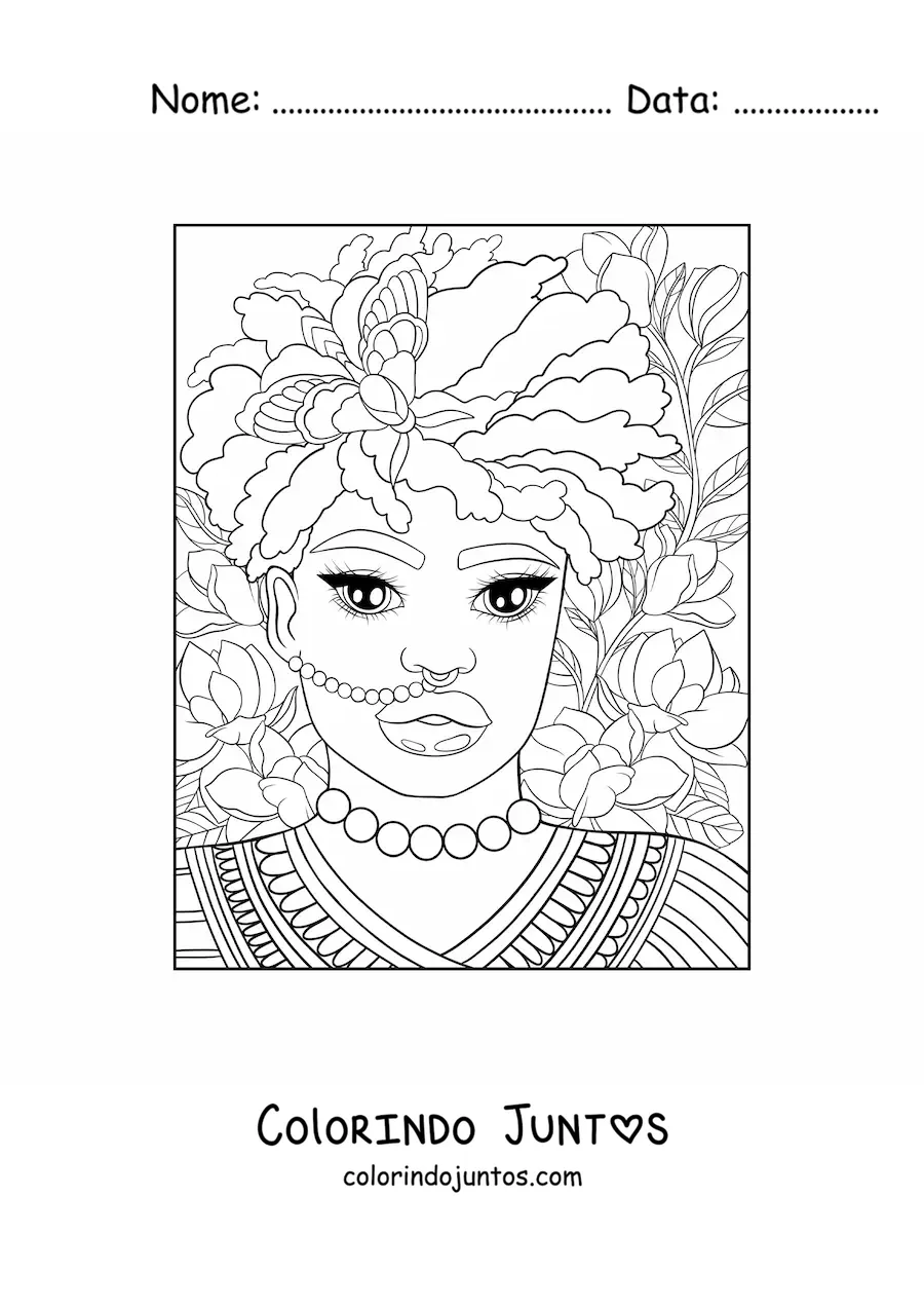 Desenho para colorir de bela mulher africana com adorno de cabeça