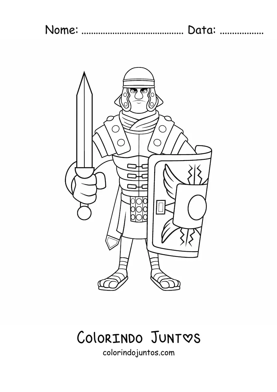 Desenho para colorir de soldado romano com espada