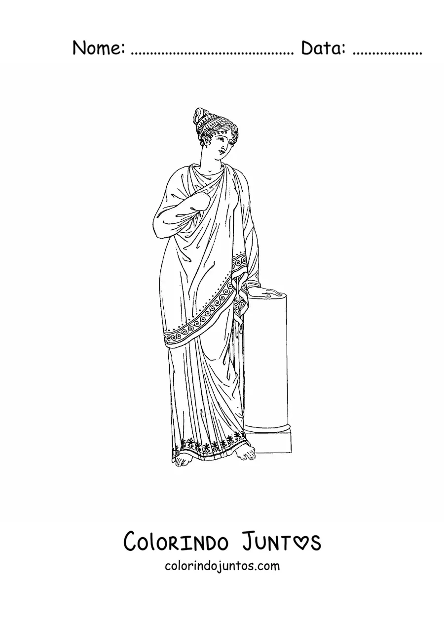 Desenho para colorir de mulher com vestido romano