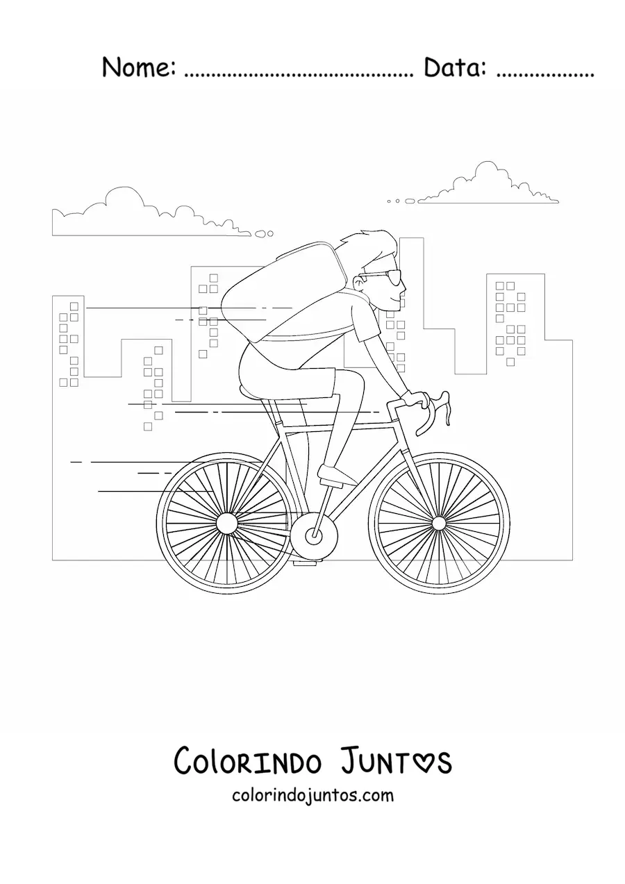 Desenho para colorir de um entregador de bicicleta