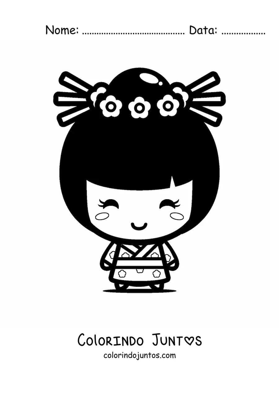 Desenho para colorir de menina japonesa kawaii