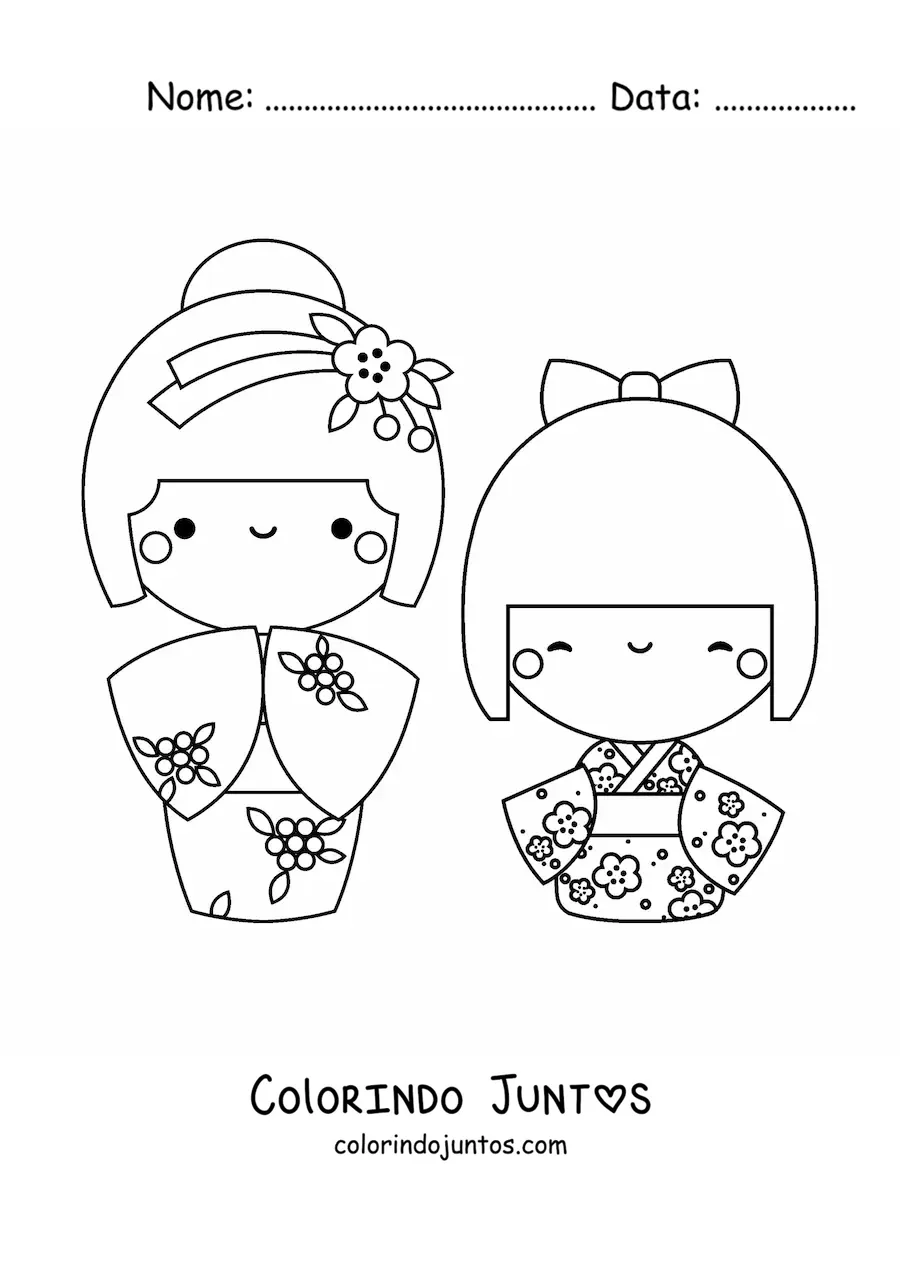 Desenho para colorir de bonecas japonesas kawaii