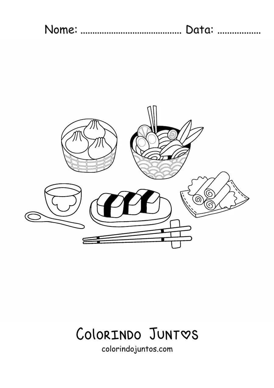 Desenho para colorir de comida japonesa