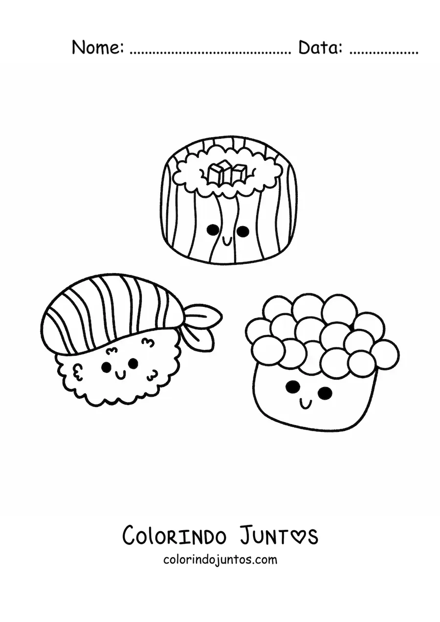 Desenho para colorir de sushi kawaii