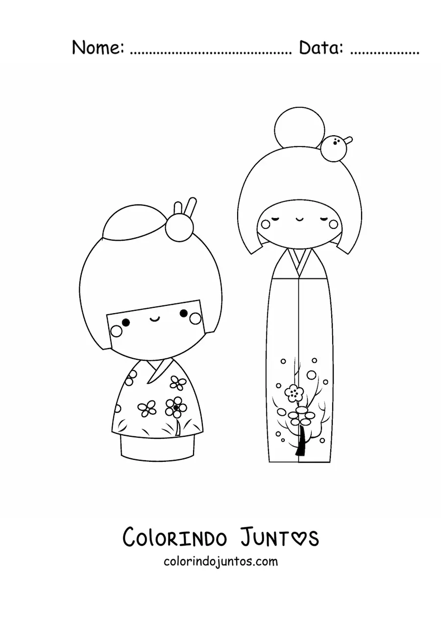 Desenho para colorir de meninas japonesas