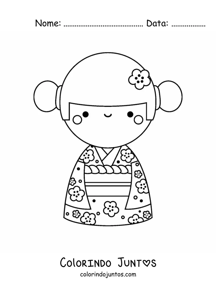 Desenho para colorir de menina japonesa animada