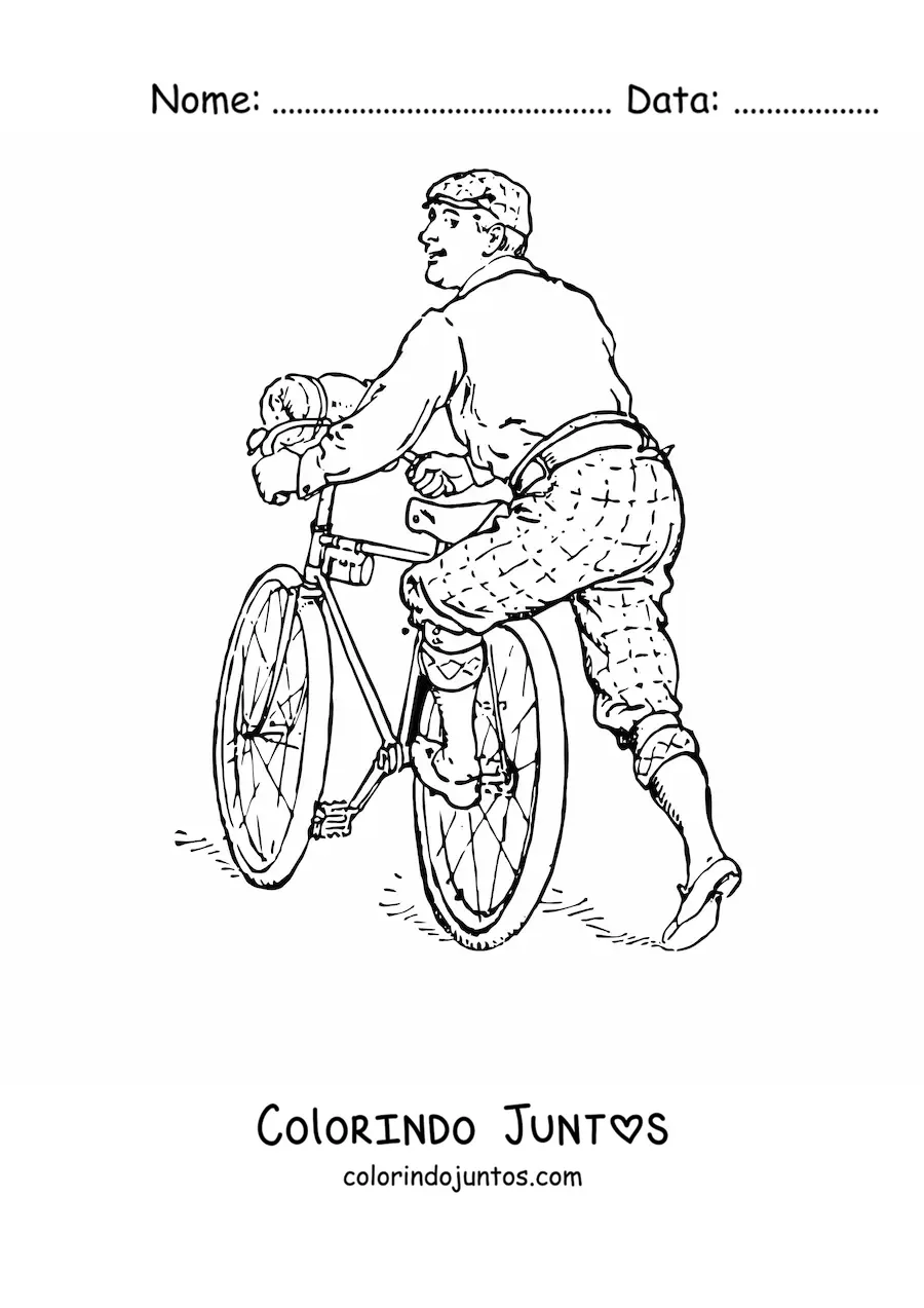Desenho para colorir de um homem de bicicleta