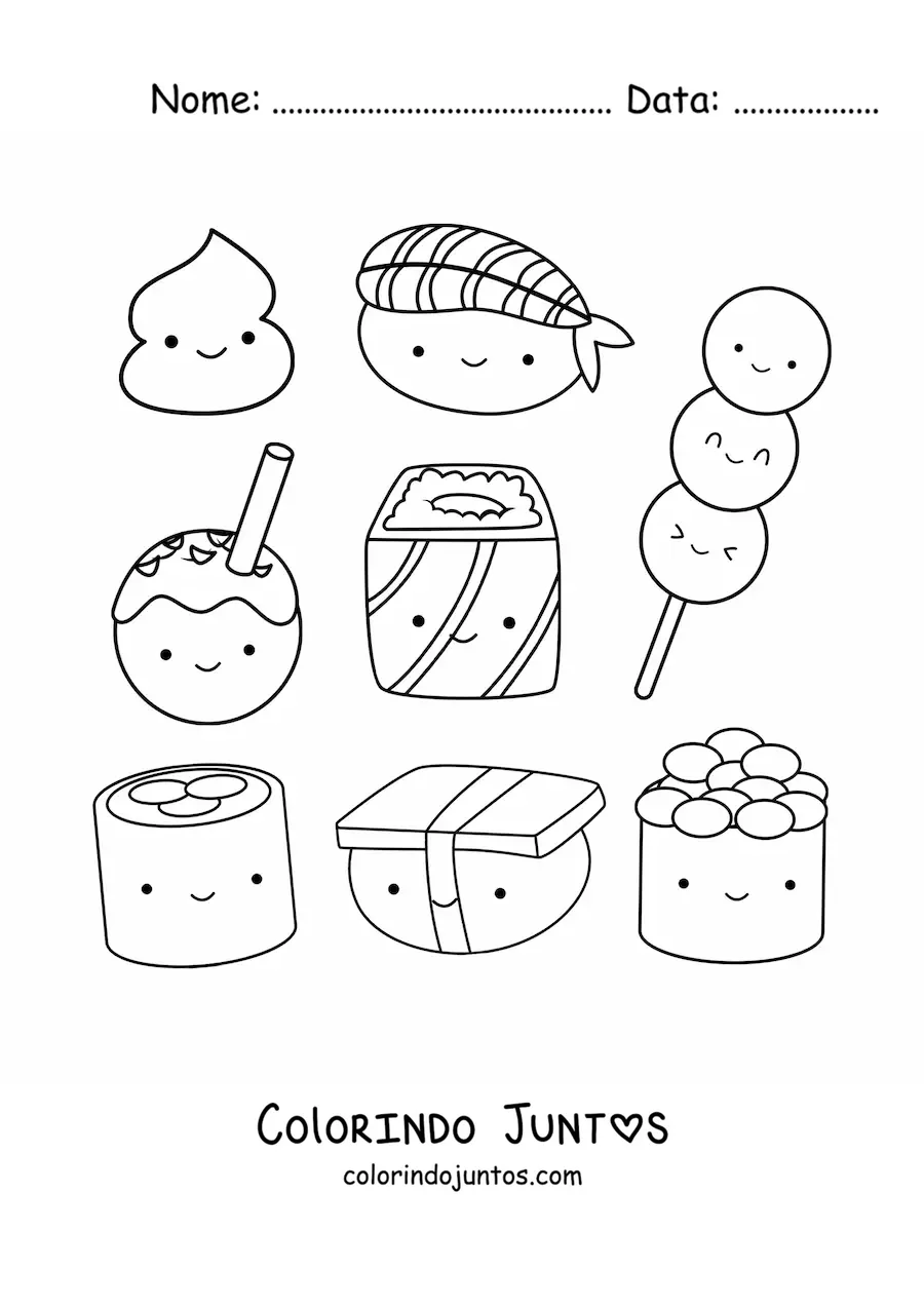 Desenho para colorir de sushi animado