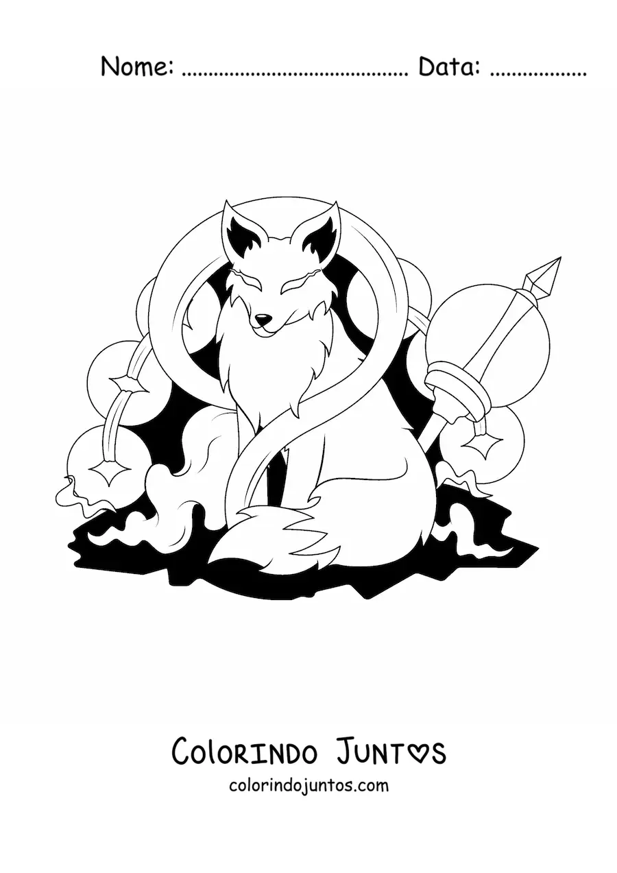 Desenho para colorir de kitsune animado