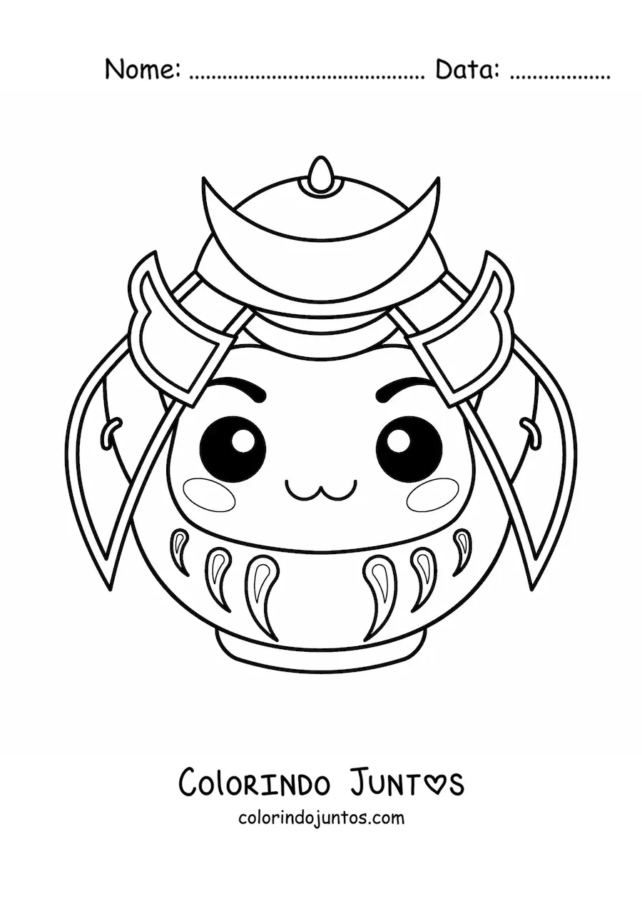 Desenho para colorir de samurai kawaii