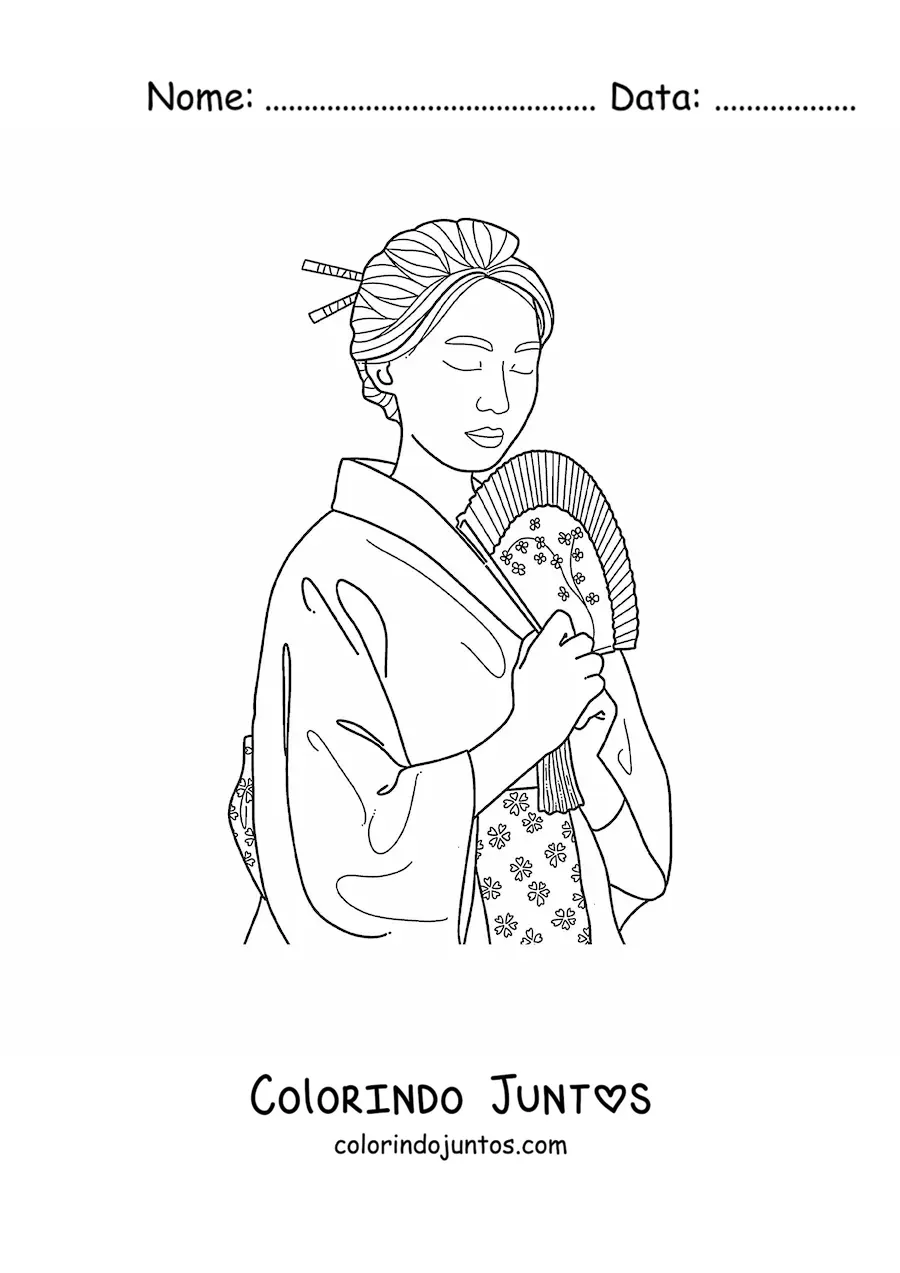 Desenho para colorir de mulher japonesa