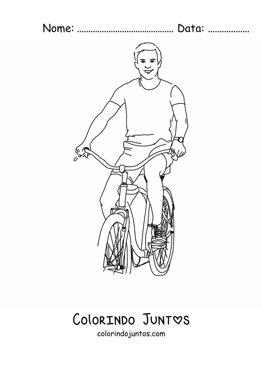 Desenho para colorir de um homem de bicicleta