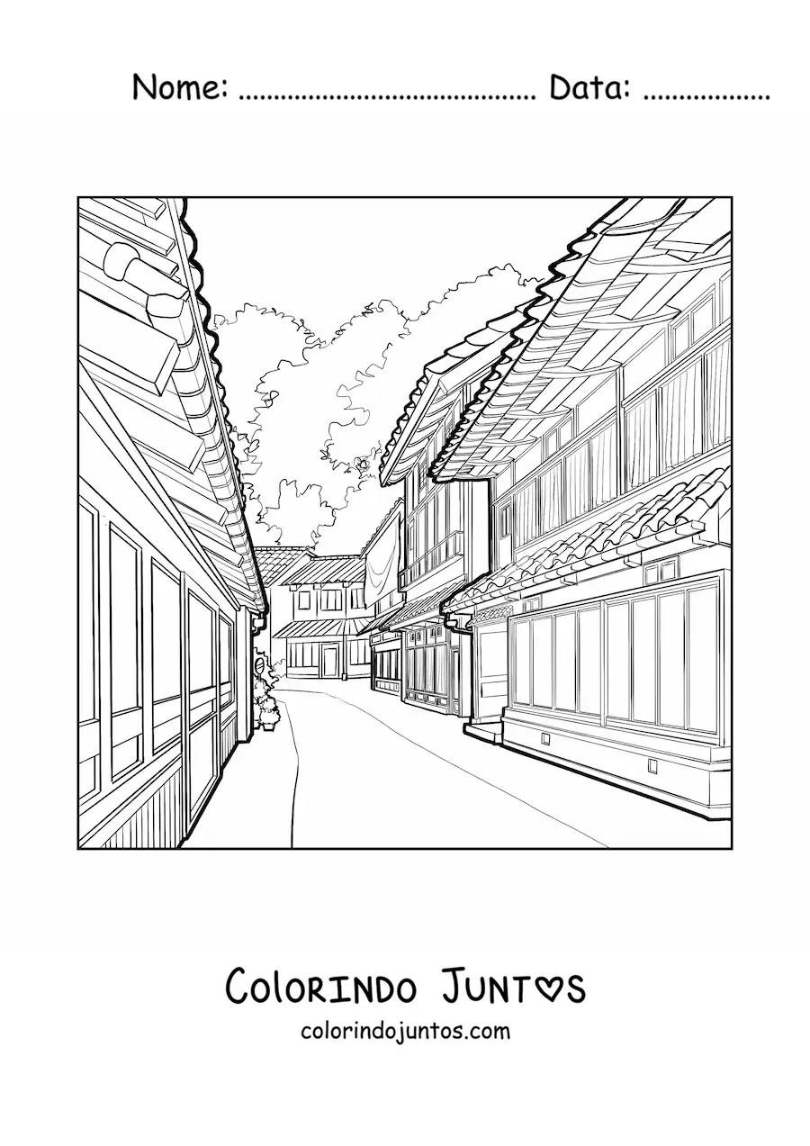 Desenho para colorir de rua japonesa