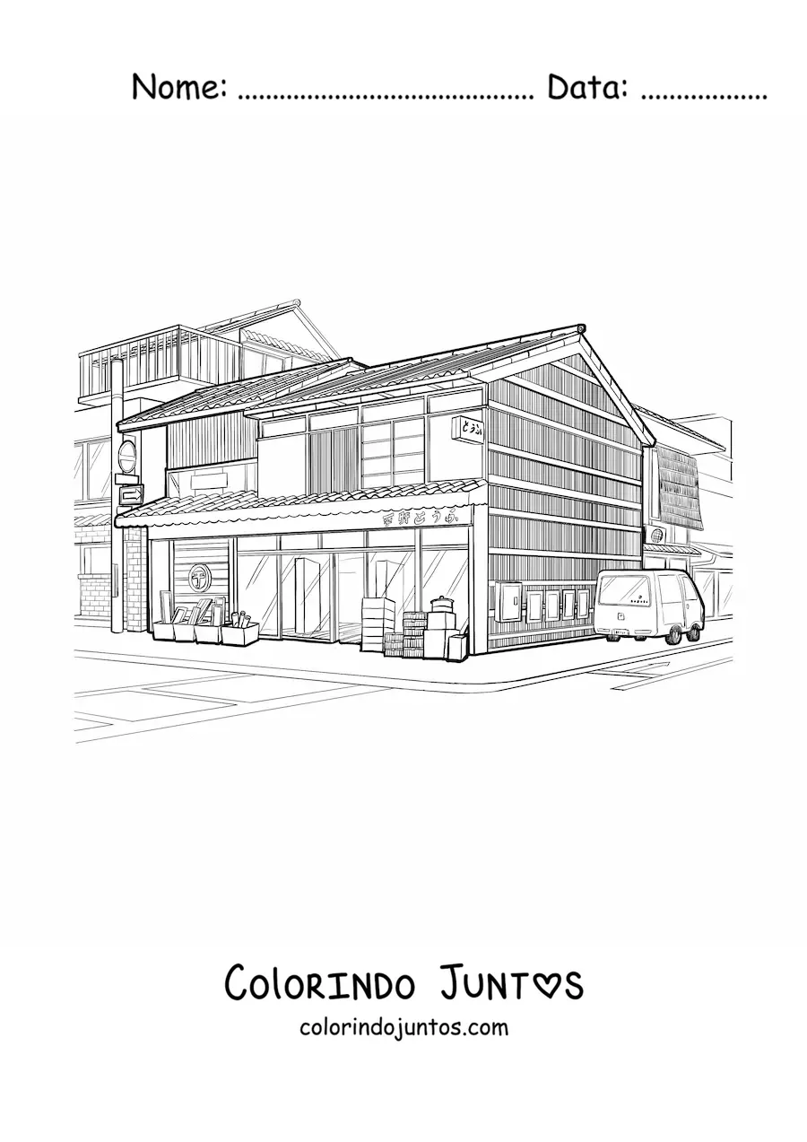 Desenho para colorir de arquitetura japonesa