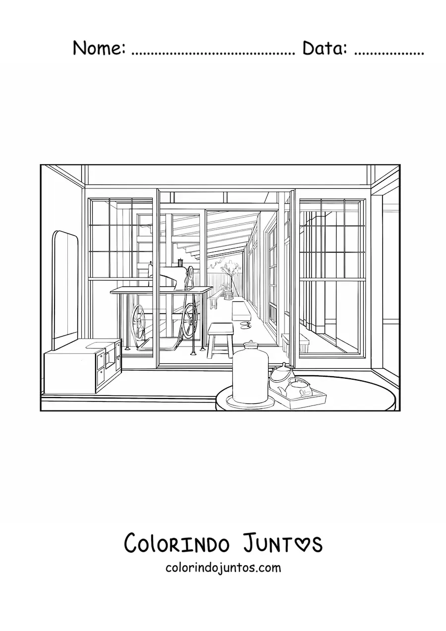Desenho para colorir de moradia japonesa