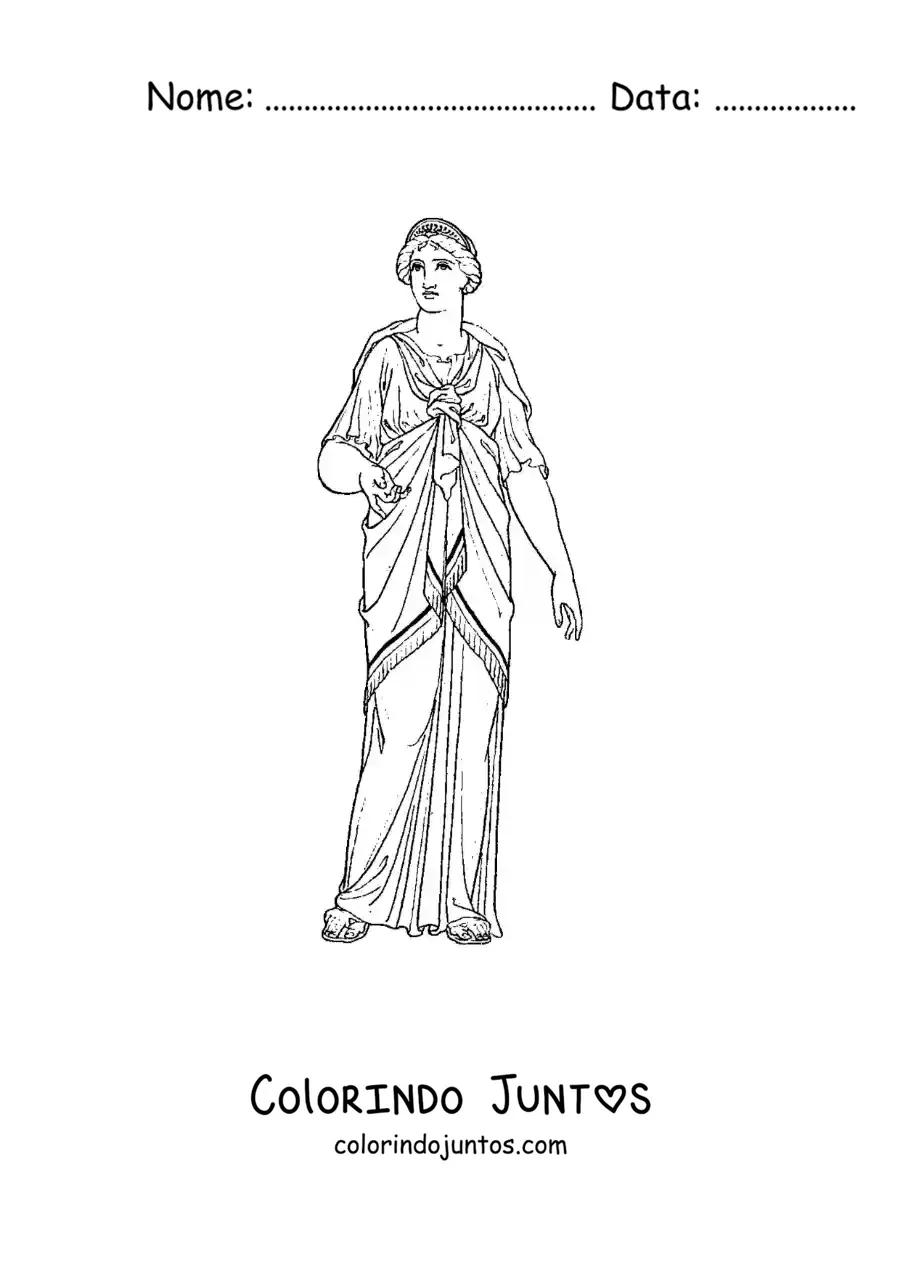 Desenho para colorir de mulher grega com vestido
