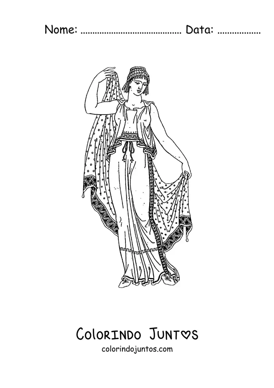 Desenho para colorir de mulher com vestimenta grega antiga